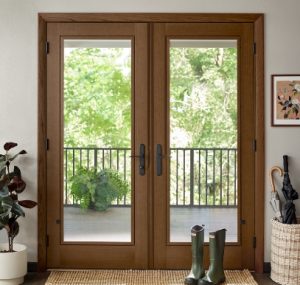 brown hinged french doors