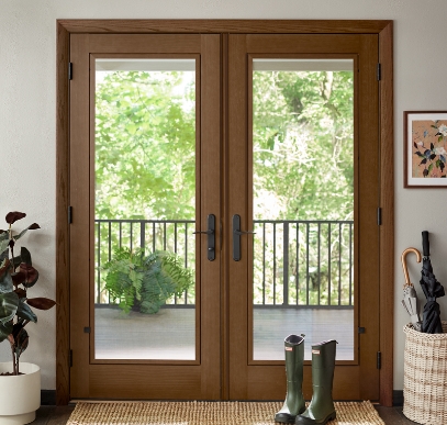 brown hinged french doors