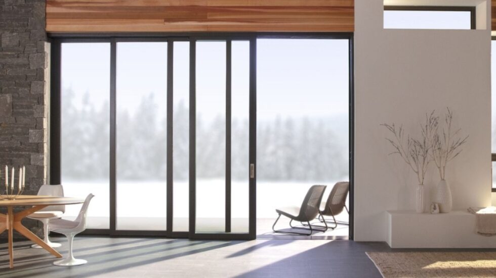 sliding black doors in well lit living area