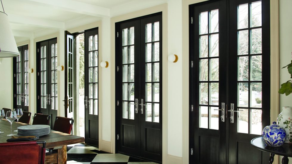 Black doors in dining room
