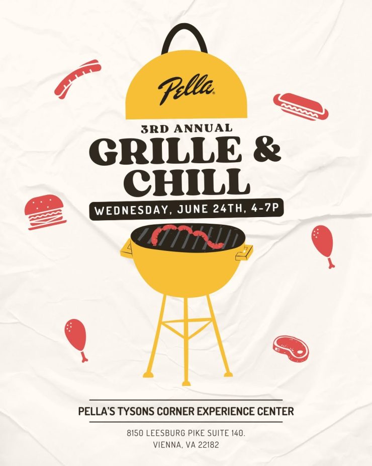 Join us for Pella Mid⁠-⁠Atlantic’s 3rd Annual Grille & Chill.

Enjoy an evening of food, drinks, and raffle baskets from local vendors at our Tyson’s Experience Center, with all proceeds benefiting Rebuilding Together Arlington/Fairfax/Falls Church.

And yes, the “grille” is a nod to our windows. 😉

📍 Tyson’s Corner Experience Center
📅 Wednesday, June 24
⏰ 4–7 PM

RSVP by sending us a DM or scanning the QR code. 💛

#PellaMidAtlantic