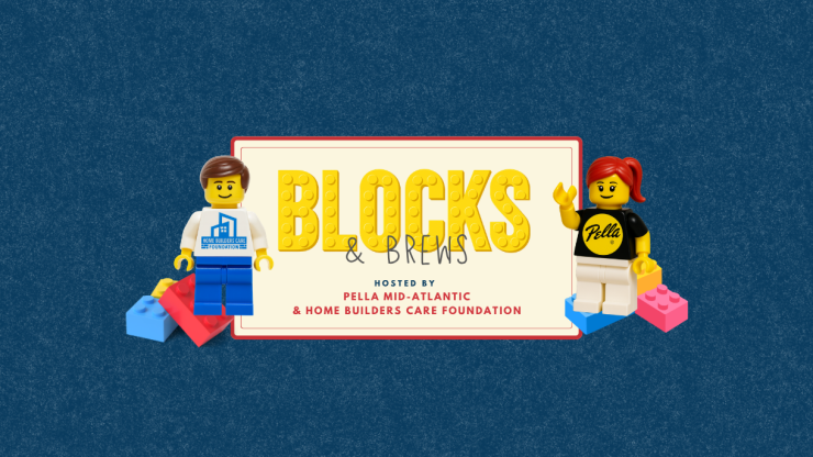 Friendly Lego figures promoting a community event hosted by Pella Mid⁠-⁠Atlantic and partners.