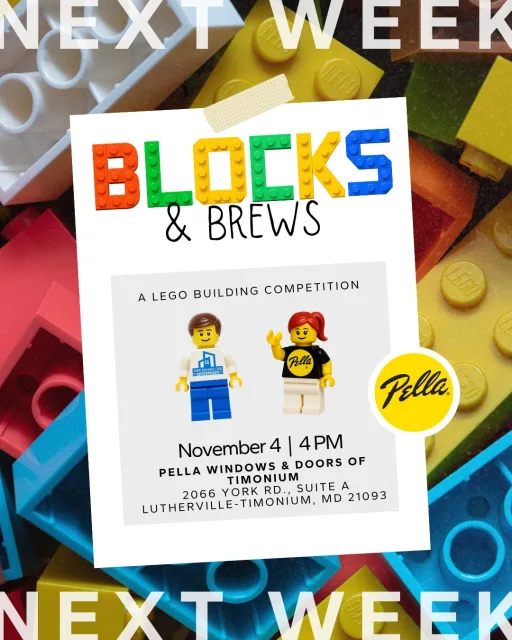 Blocks & Brews is almost here!

Join Pella Mid⁠-⁠Atlantic and the Home Builders Care Foundation at our Timonium showroom for an evening of networking and a friendly LEGO building competition.

Register today to reserve your spot! All proceeds support the Home Builders Care Foundation.

#PellaMidAtlantic